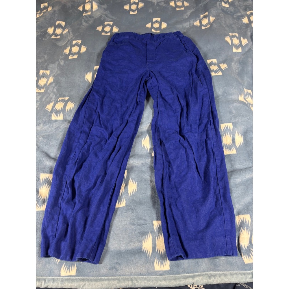 Madewell Womens XS Cobalt Blue 100% Linen Wide Leg Pull On Trousers High Rise